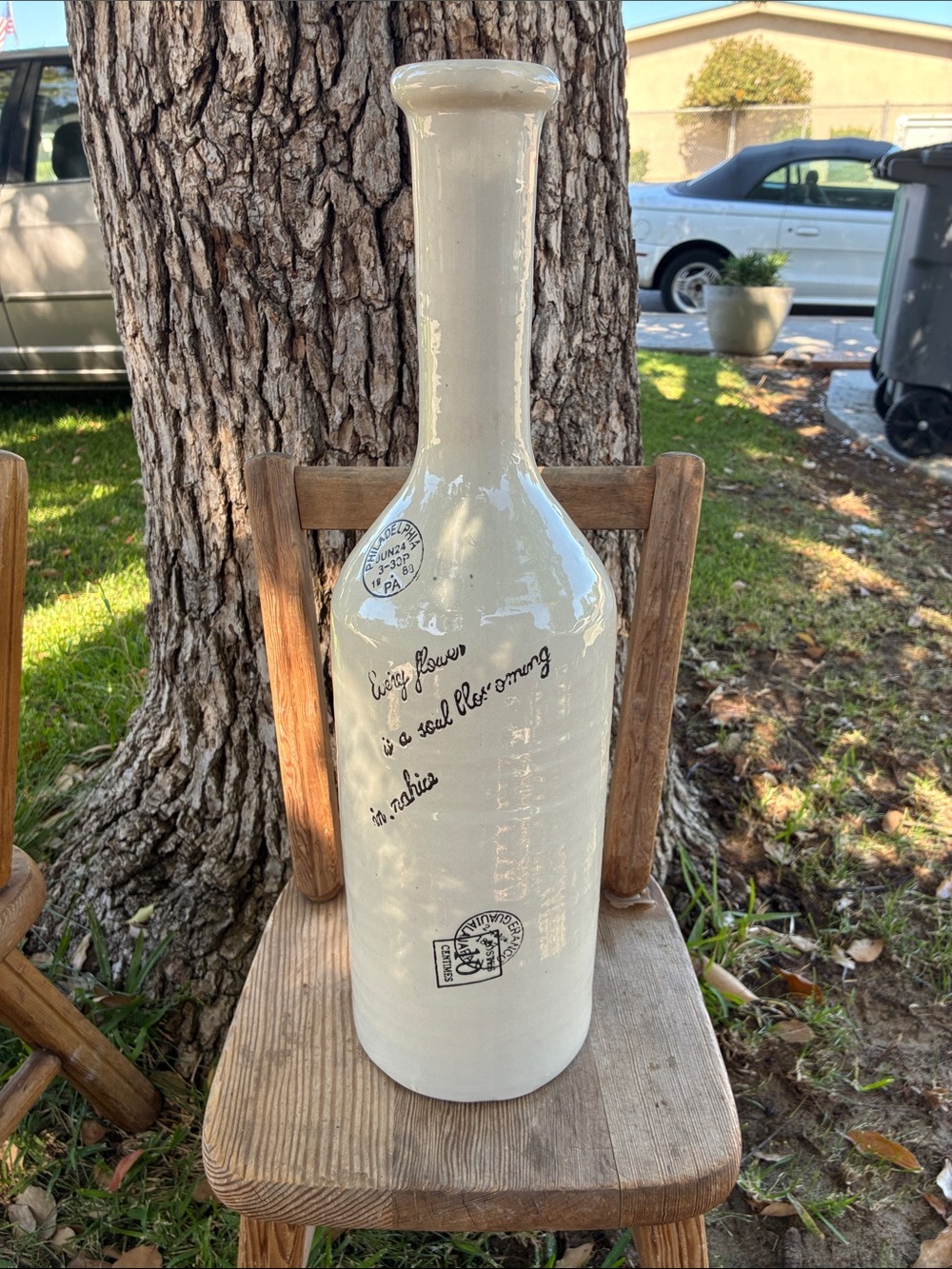 Cream Ceramic Decorative Bottle Vase with Script Details